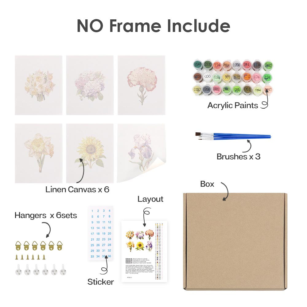Paint by Numbers – 6 Mini Paintings | Floral Favorites Set