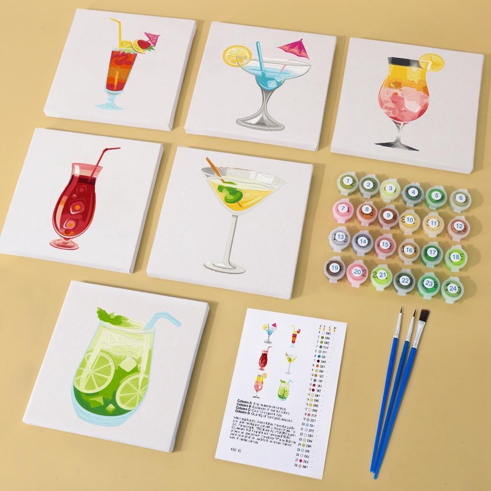 Paint by Numbers – 6 Mini Paintings | Colorful Cocktails Collection