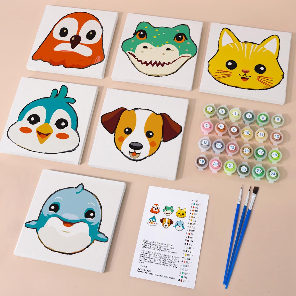 Paint by Numbers – 6 Mini Paintings | Funny Animal Faces Set