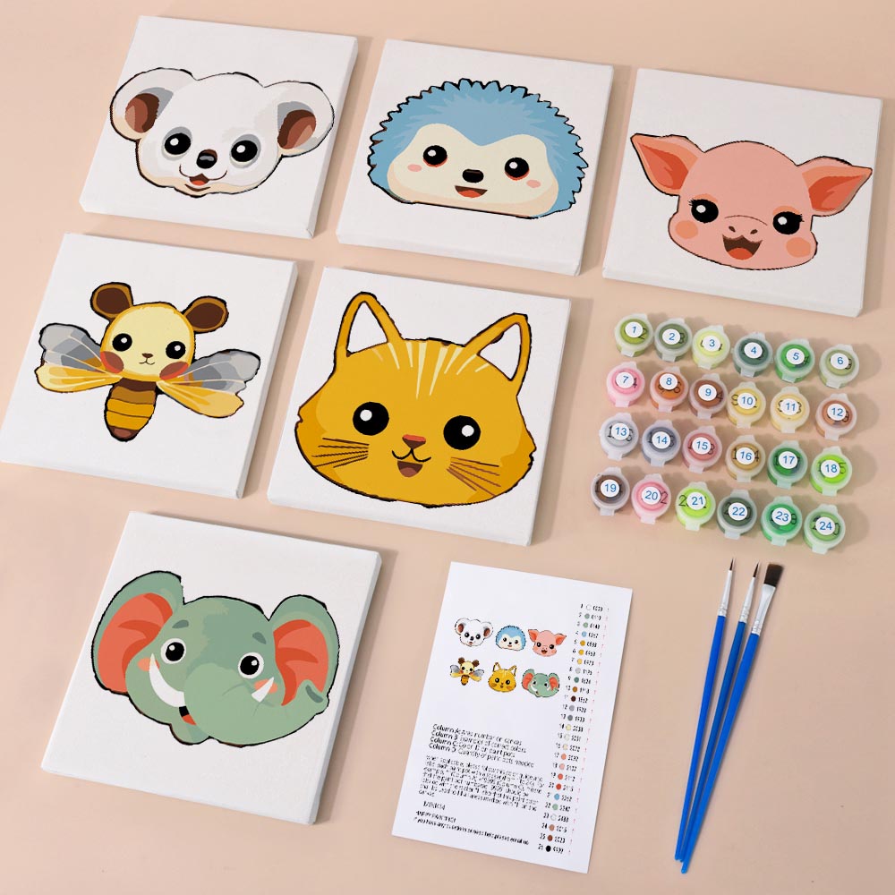Paint by Numbers – 6 Mini Paintings | Sweet Animal Faces Set