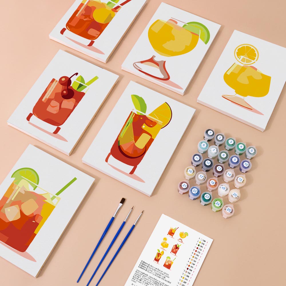 Paint by Numbers – 6 Mini Paintings | Refreshing Summer Cocktails Set