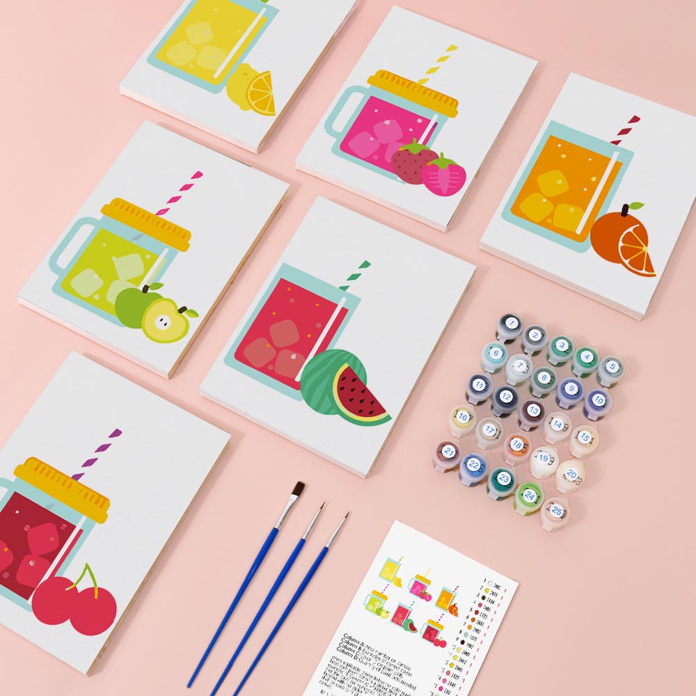 Paint by Numbers – 6 Mini Paintings | Cute Fruit Juice Mugs Set