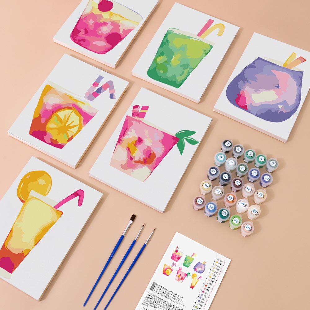 Paint by Numbers – 6 Mini Paintings | Abstract Summer Cocktails Set