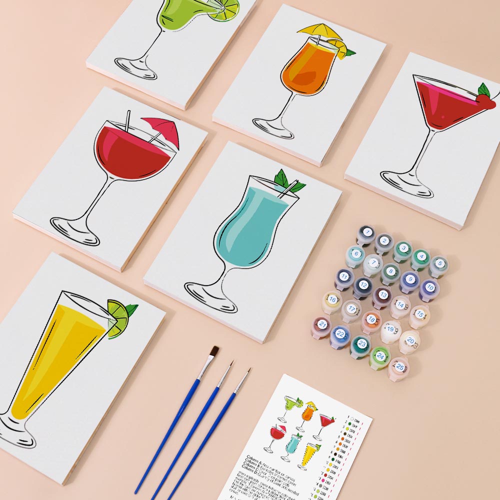 Paint by Numbers – 6 Mini Paintings | Classic Cocktail Glasses Set