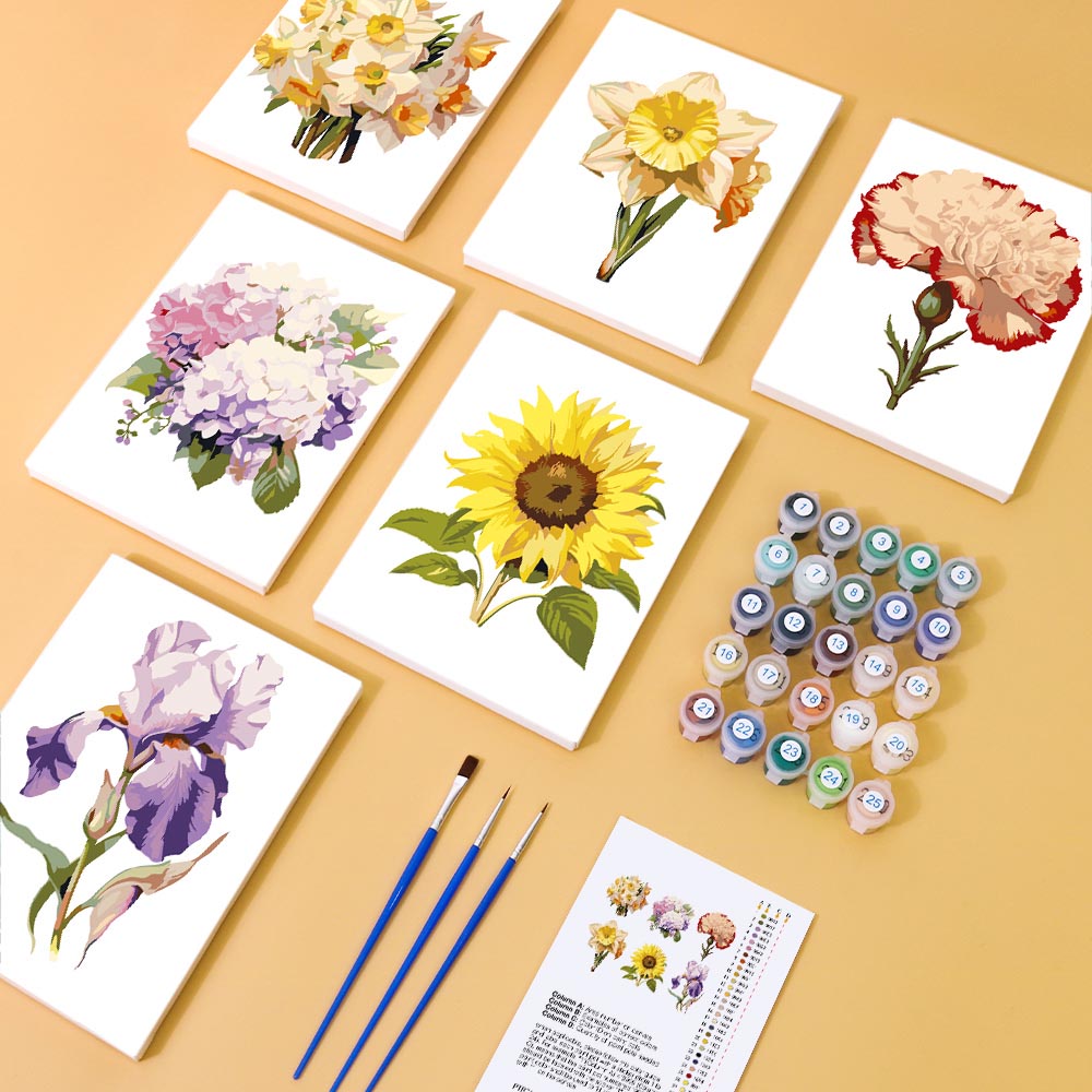 Paint by Numbers – 6 Mini Paintings | Floral Favorites Set
