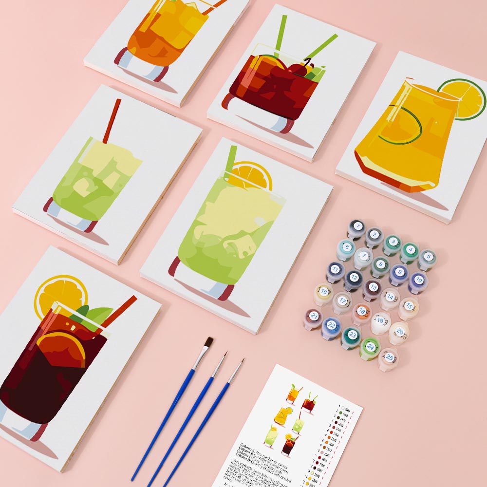 Paint by Numbers – 6 Mini Paintings | Minimalist Cocktail Glasses Set