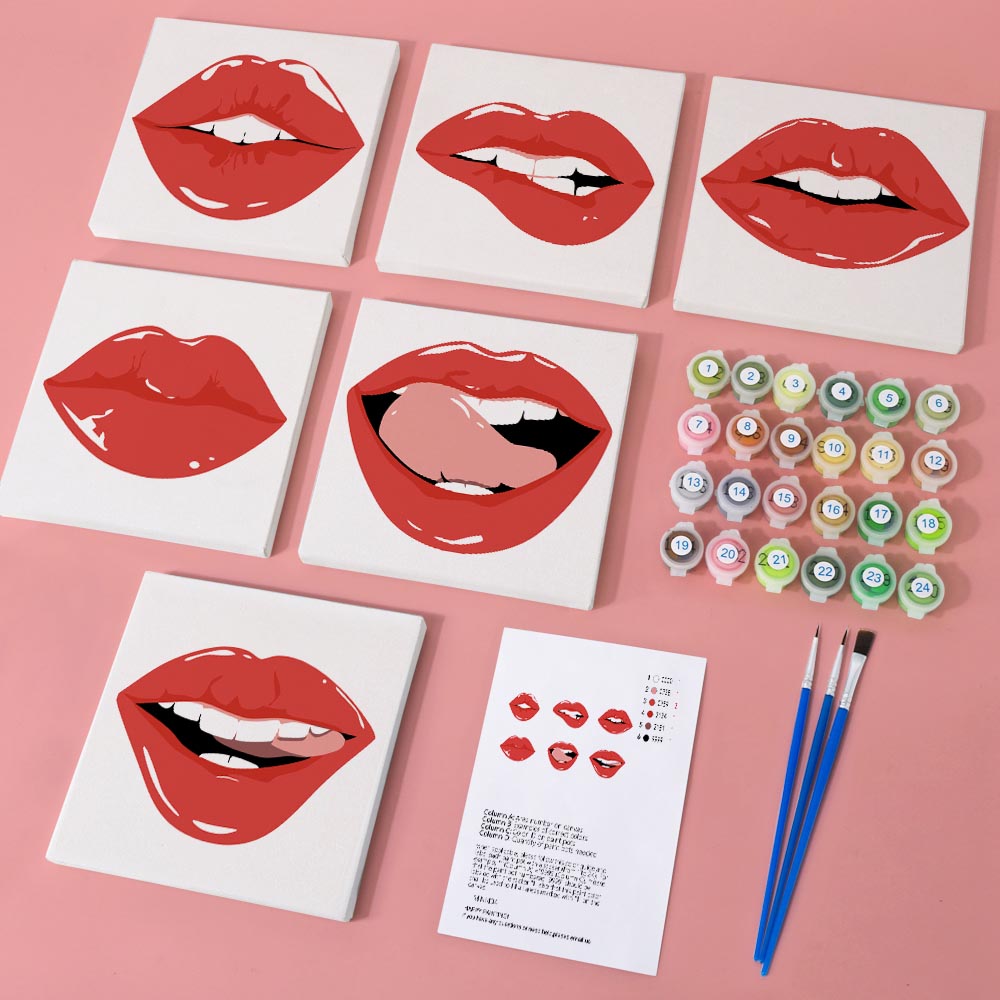 Paint by Numbers – 6 Mini Paintings | Pop Art Lips Expressions Set