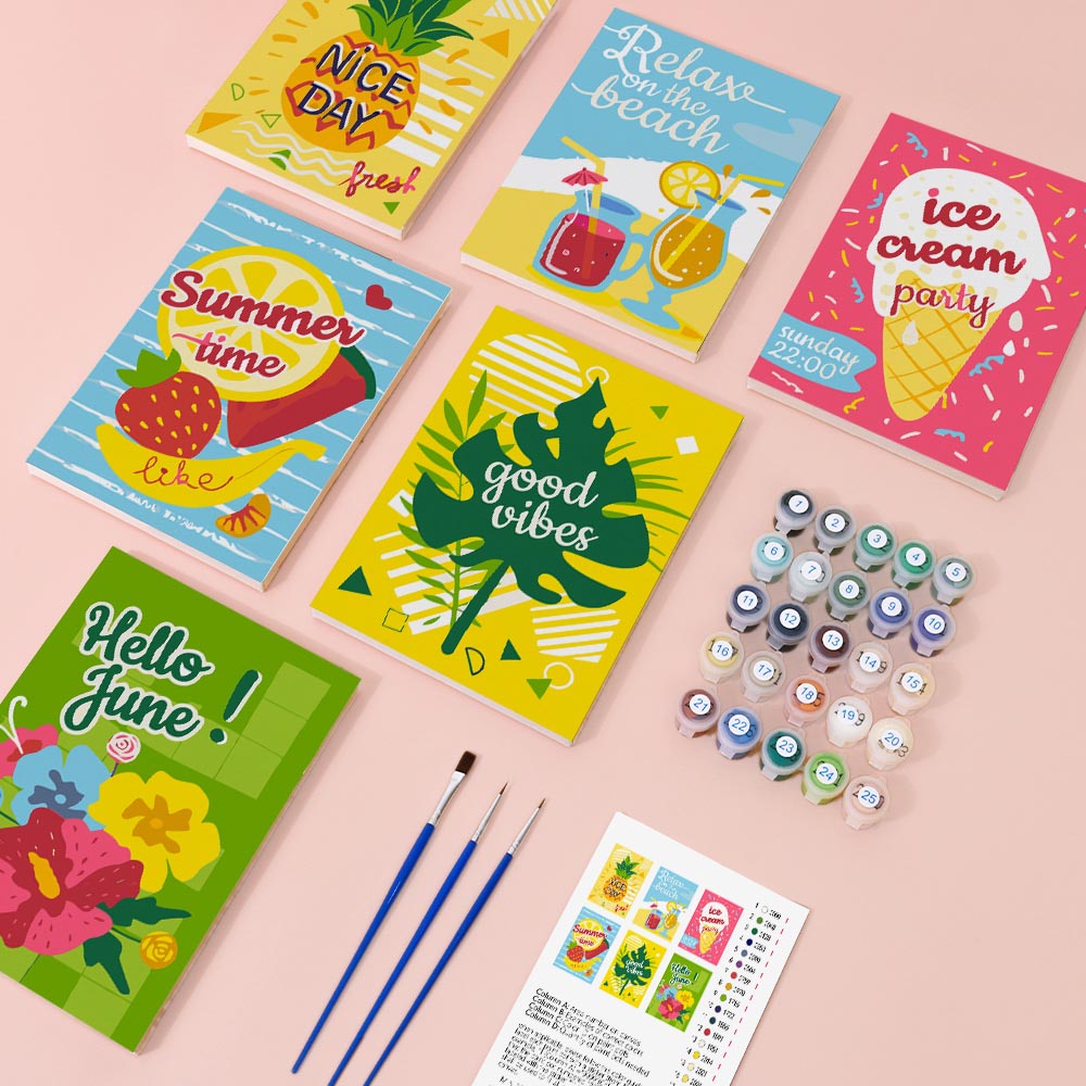 Paint by Numbers – 6 Mini Paintings | Summer Vibes & Ice Cream Set