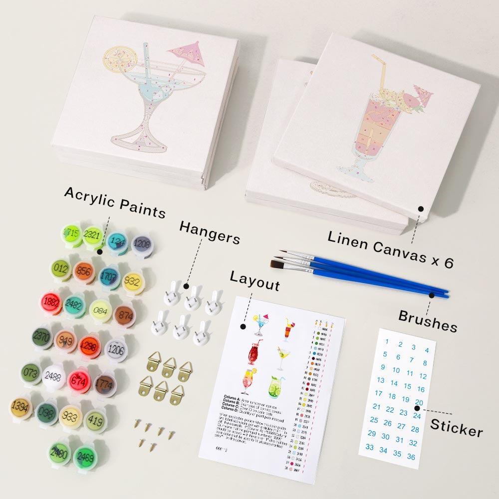 Paint by Numbers – 6 Mini Paintings | Colorful Cocktails Collection