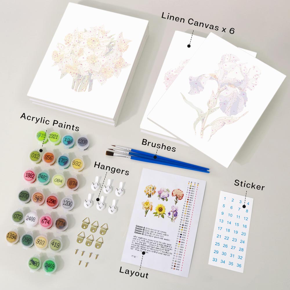 Paint by Numbers – 6 Mini Paintings | Floral Favorites Set