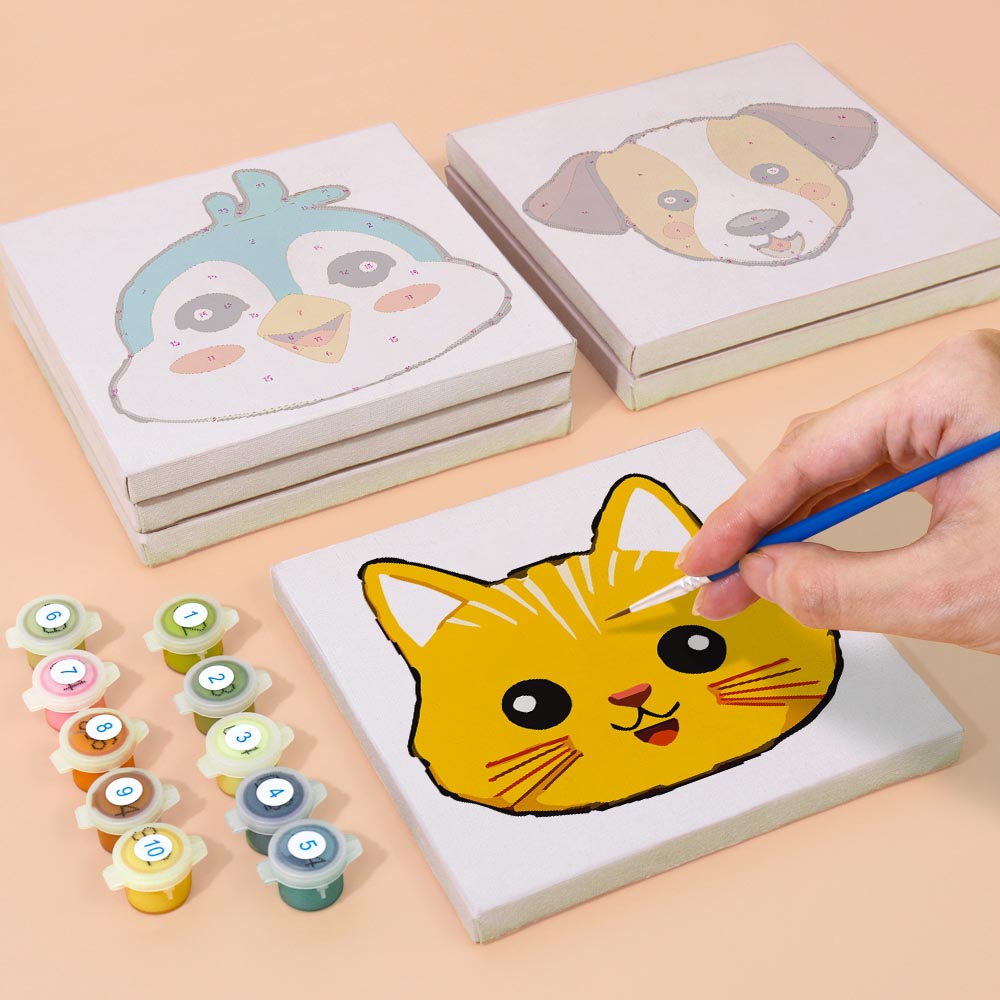 Paint by Numbers – 6 Mini Paintings | Funny Animal Faces Set