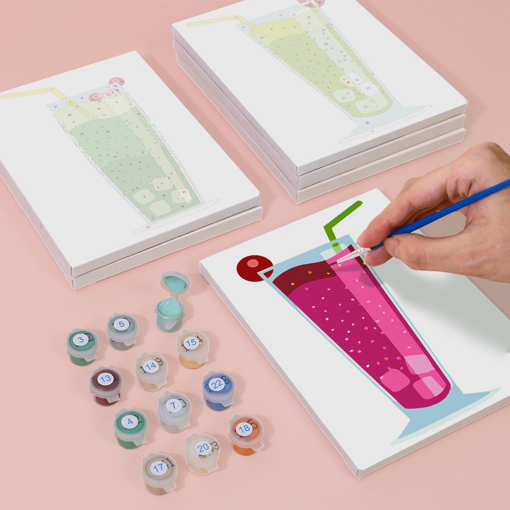Paint by Numbers – 6 Mini Paintings | Colorful Sparkling Drinks Set