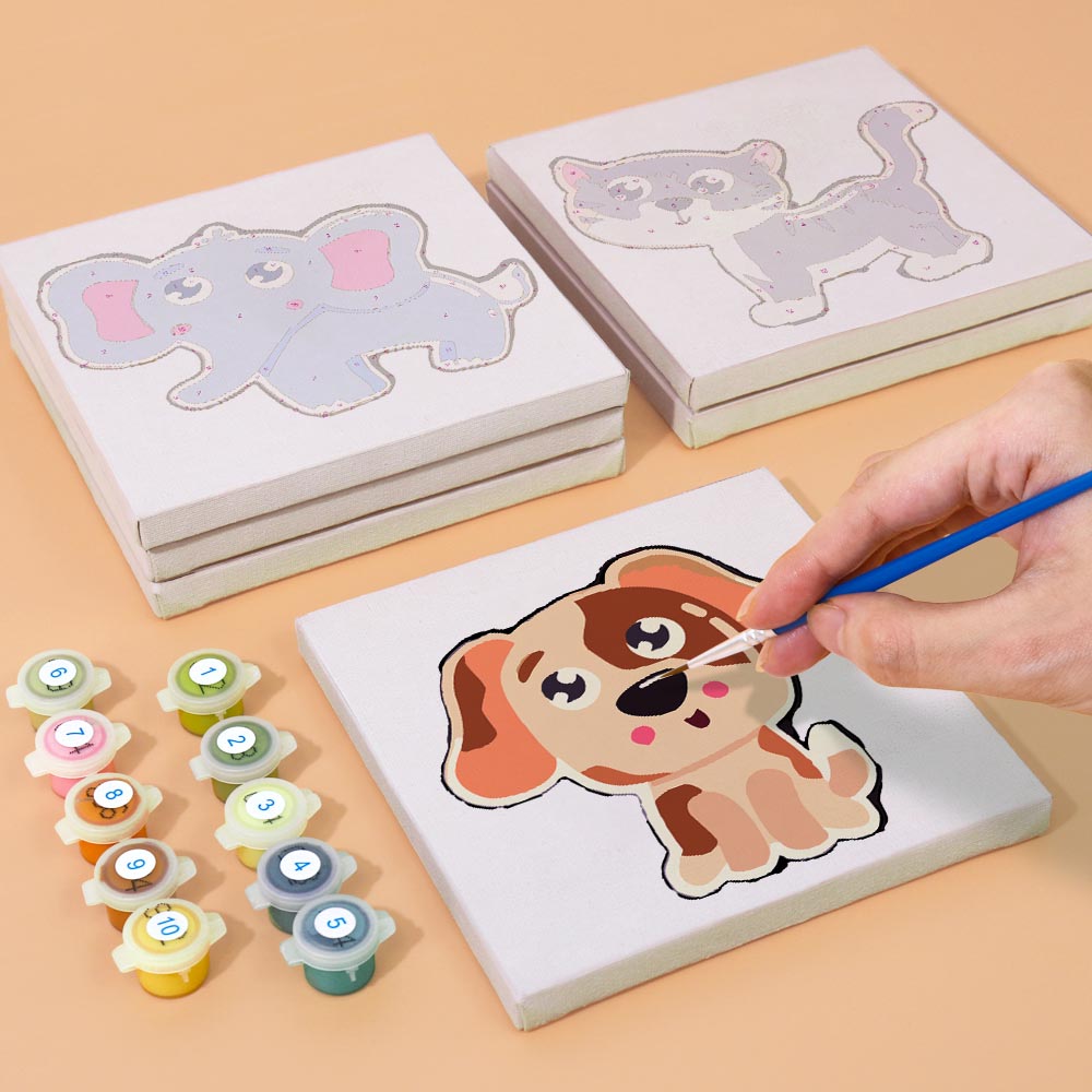 Paint by Numbers – 6 Mini Paintings | Cute Cartoon Animals Set