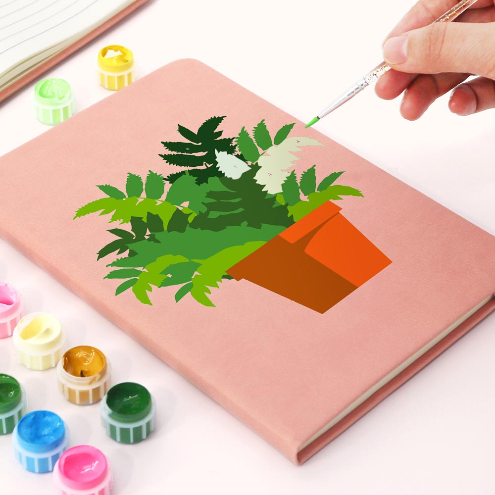 Paint by Numbers Hardcover Journal Notebook - Green Potted Plant