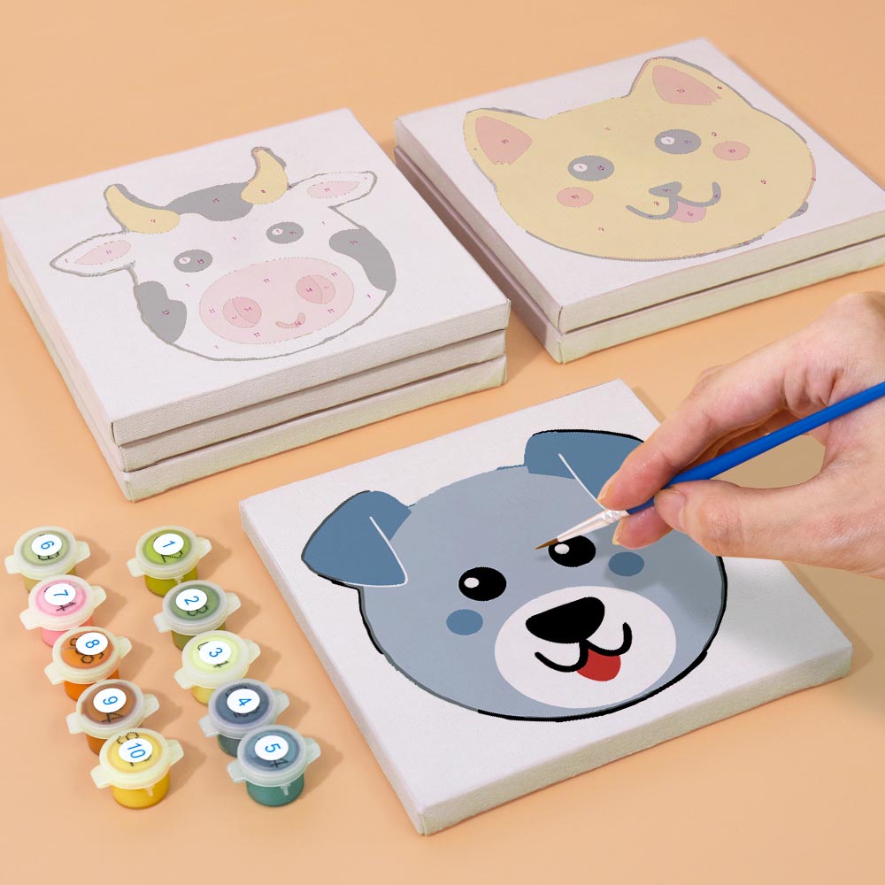 Paint by Numbers – 6 Mini Paintings | Animal Faces for Kids Set