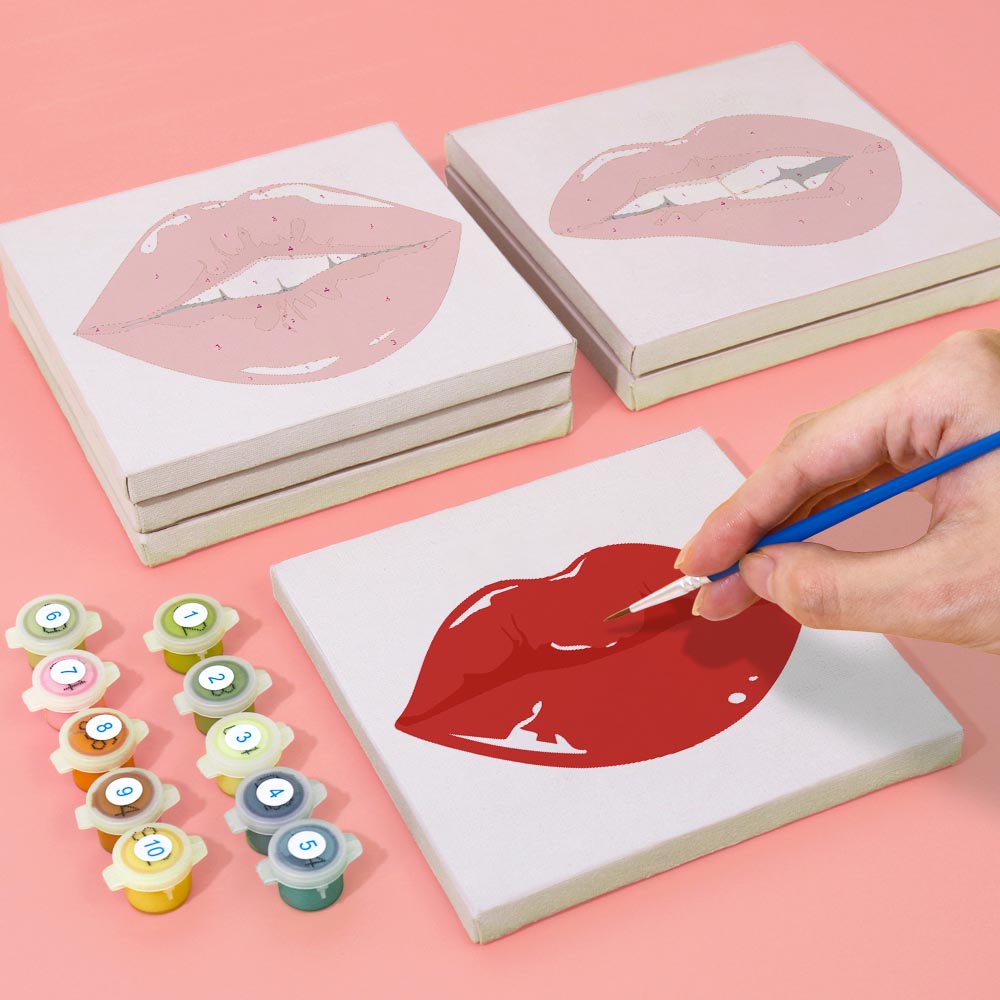 Paint by Numbers – 6 Mini Paintings | Pop Art Lips Expressions Set