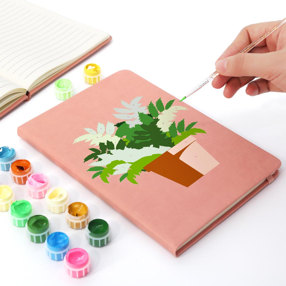 Paint by Numbers Hardcover Journal Notebook - Green Potted Plant