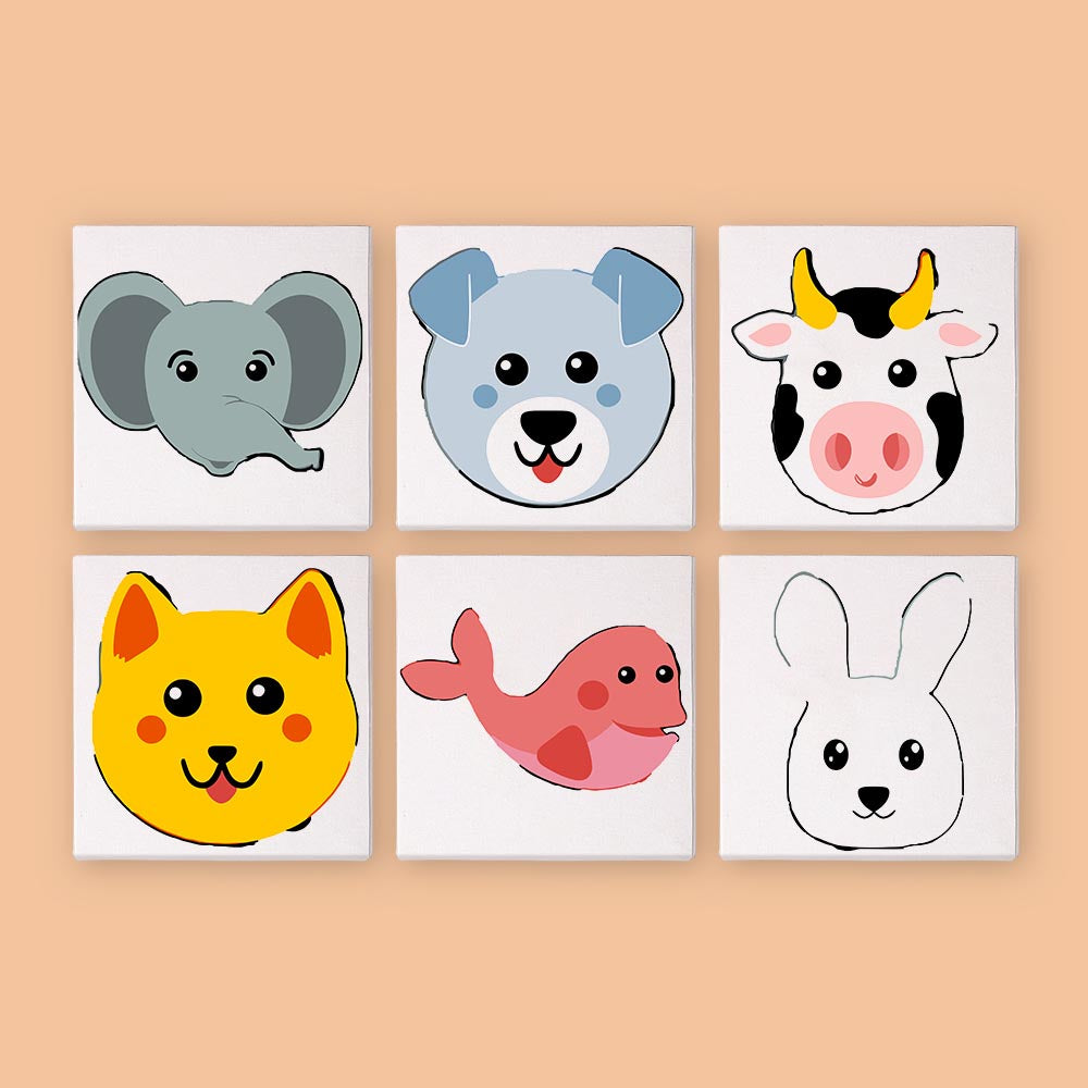 Paint by Numbers – 6 Mini Paintings | Animal Faces for Kids Set