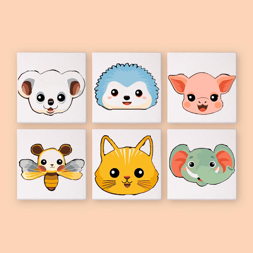 Paint by Numbers – 6 Mini Paintings | Sweet Animal Faces Set