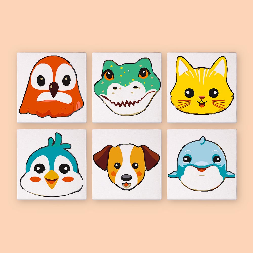 Paint by Numbers – 6 Mini Paintings | Funny Animal Faces Set