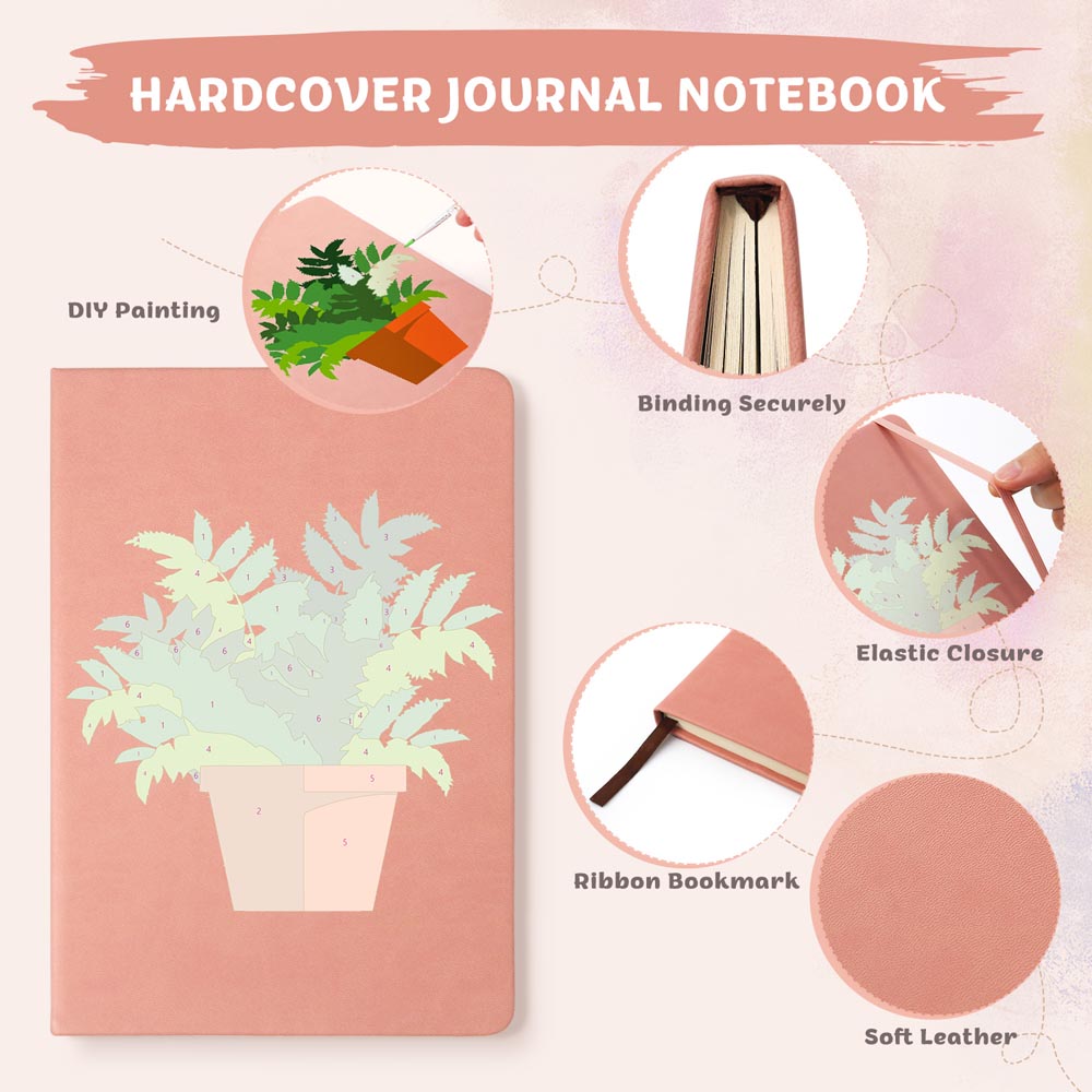 Paint by Numbers Hardcover Journal Notebook - Green Potted Plant