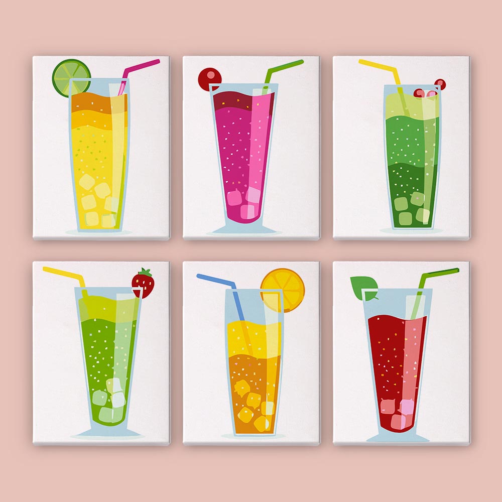 Paint by Numbers – 6 Mini Paintings | Colorful Sparkling Drinks Set