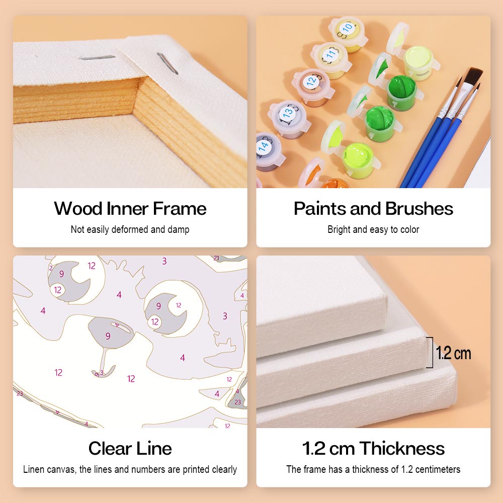 Paint by Numbers – 6 Mini Paintings | Cute Cartoon Animals Set