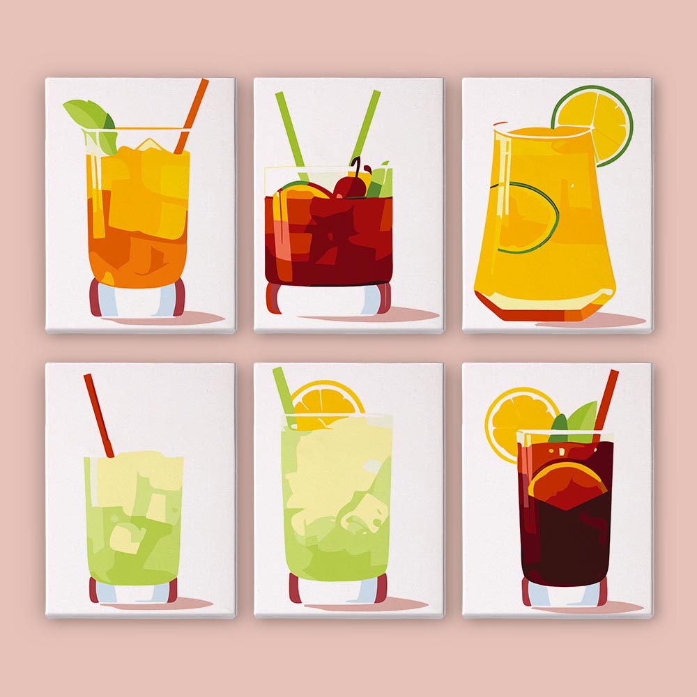 Paint by Numbers – 6 Mini Paintings | Minimalist Cocktail Glasses Set