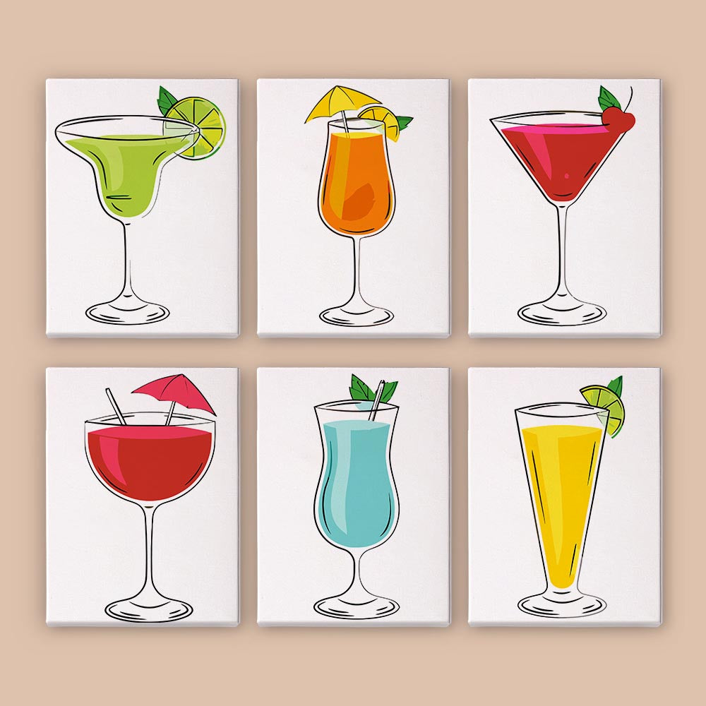 Paint by Numbers – 6 Mini Paintings | Classic Cocktail Glasses Set