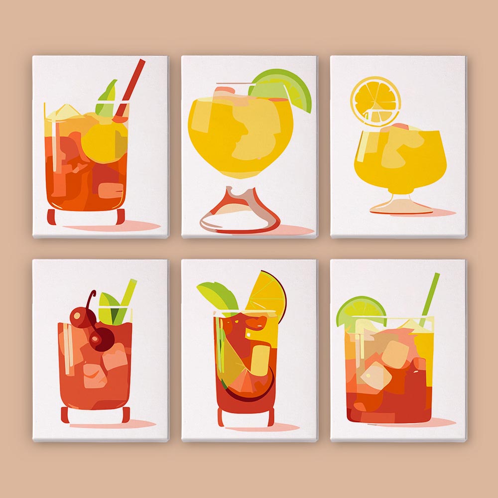 Paint by Numbers – 6 Mini Paintings | Refreshing Summer Cocktails Set