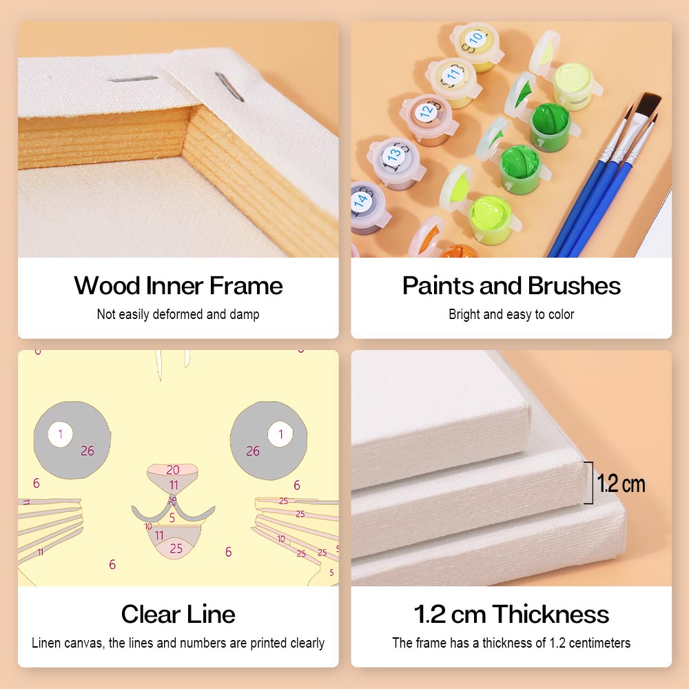 Paint by Numbers – 6 Mini Paintings | Sweet Animal Faces Set