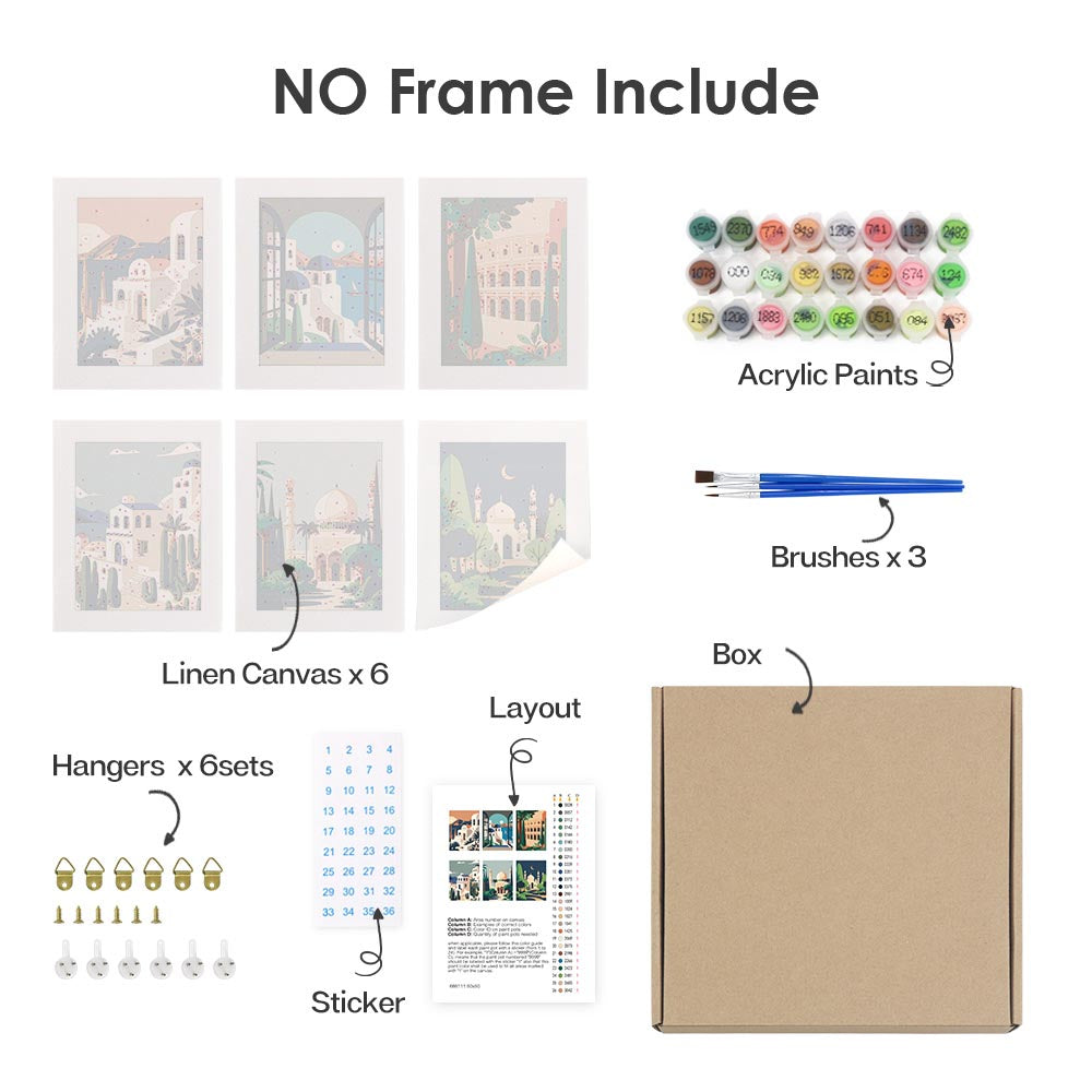 Paint by Numbers – 6 Mini Paintings | World Architecture Set