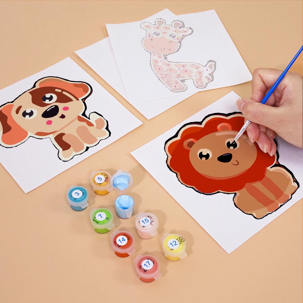 Paint by Numbers – 6 Mini Paintings | Cute Cartoon Animals Set
