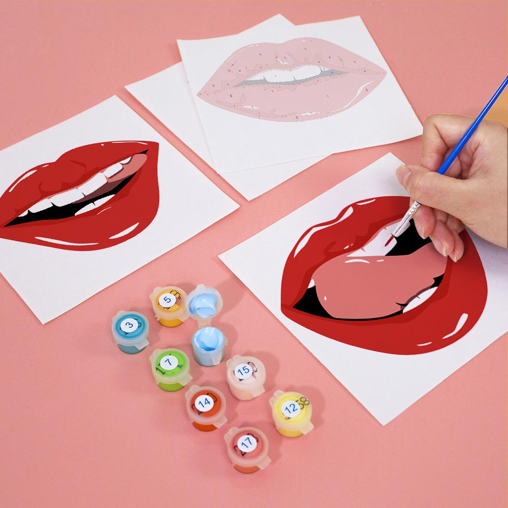 Paint by Numbers – 6 Mini Paintings | Pop Art Lips Expressions Set