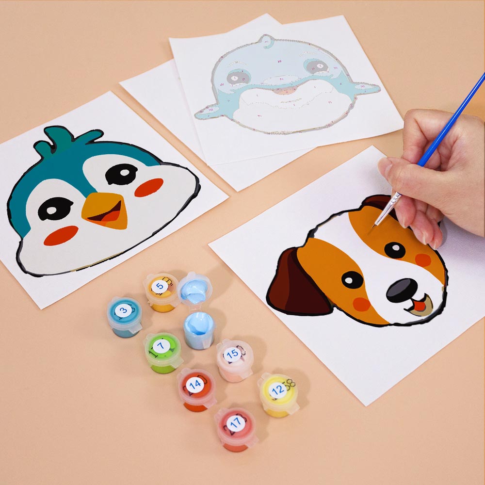 Paint by Numbers – 6 Mini Paintings | Funny Animal Faces Set