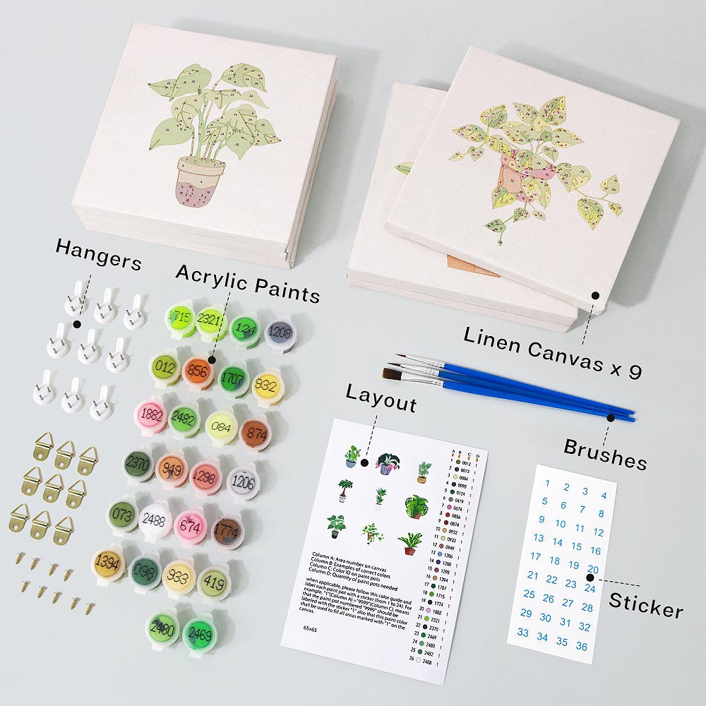 Paint by Numbers – 9 Mini Paintings | Houseplants Set
