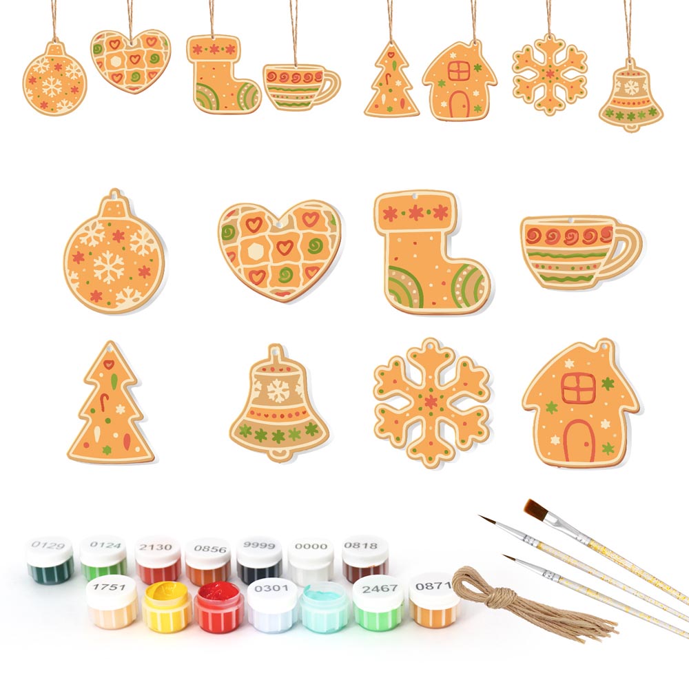 Paint by Numbers – 8 Christmas Ornaments – Gingerbread Hearts, Bells & Cozy Holiday Set