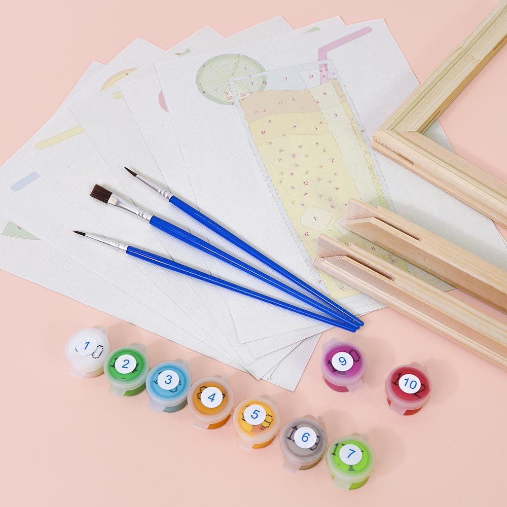 Paint by Numbers – 6 Mini Paintings | Colorful Sparkling Drinks Set