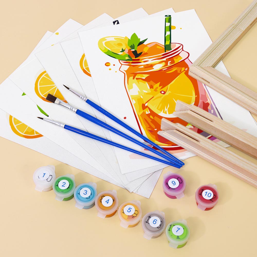 Paint by Numbers – 6 Mini Paintings | Mason Jar Fruit Drinks Set