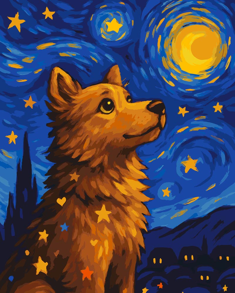 Paint by Numbers - Starry Gaze – Dog Under Van Gogh's Sky