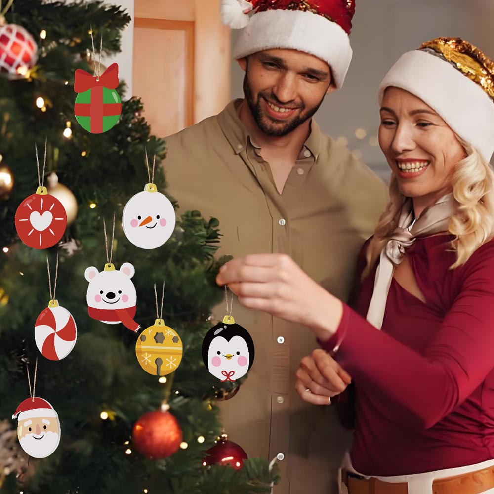 Paint by Numbers – 8 Christmas Ornaments – Polar Bear, Penguin & Festive Baubles Set