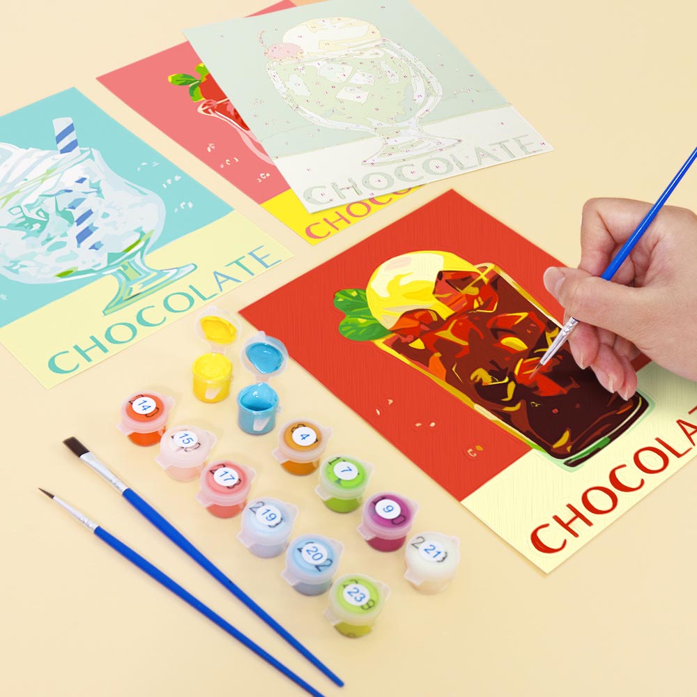 Paint by Numbers – 6 Mini Paintings | Retro Ice Cream & Drinks Set