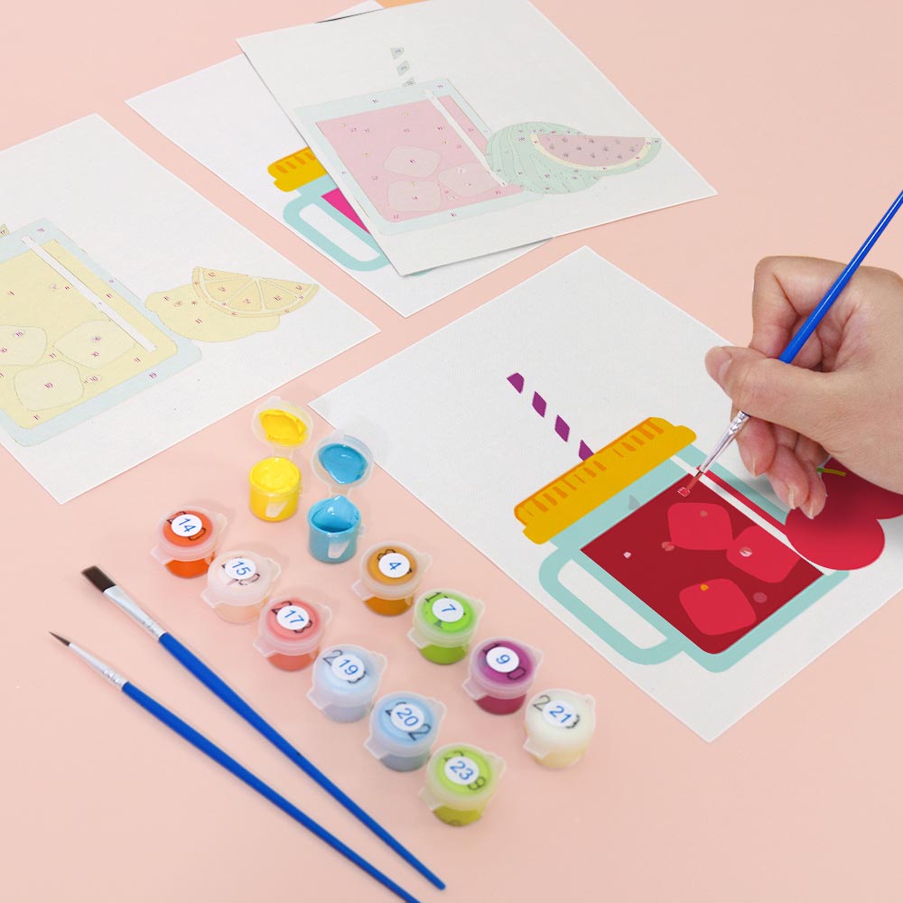 Paint by Numbers – 6 Mini Paintings | Cute Fruit Juice Mugs Set