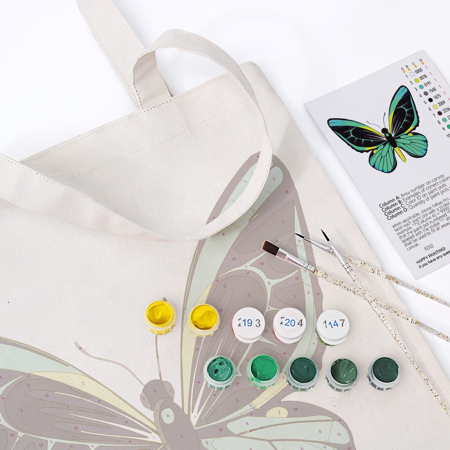 Paint by Numbers – DIY Totebag | Emerald Butterfly