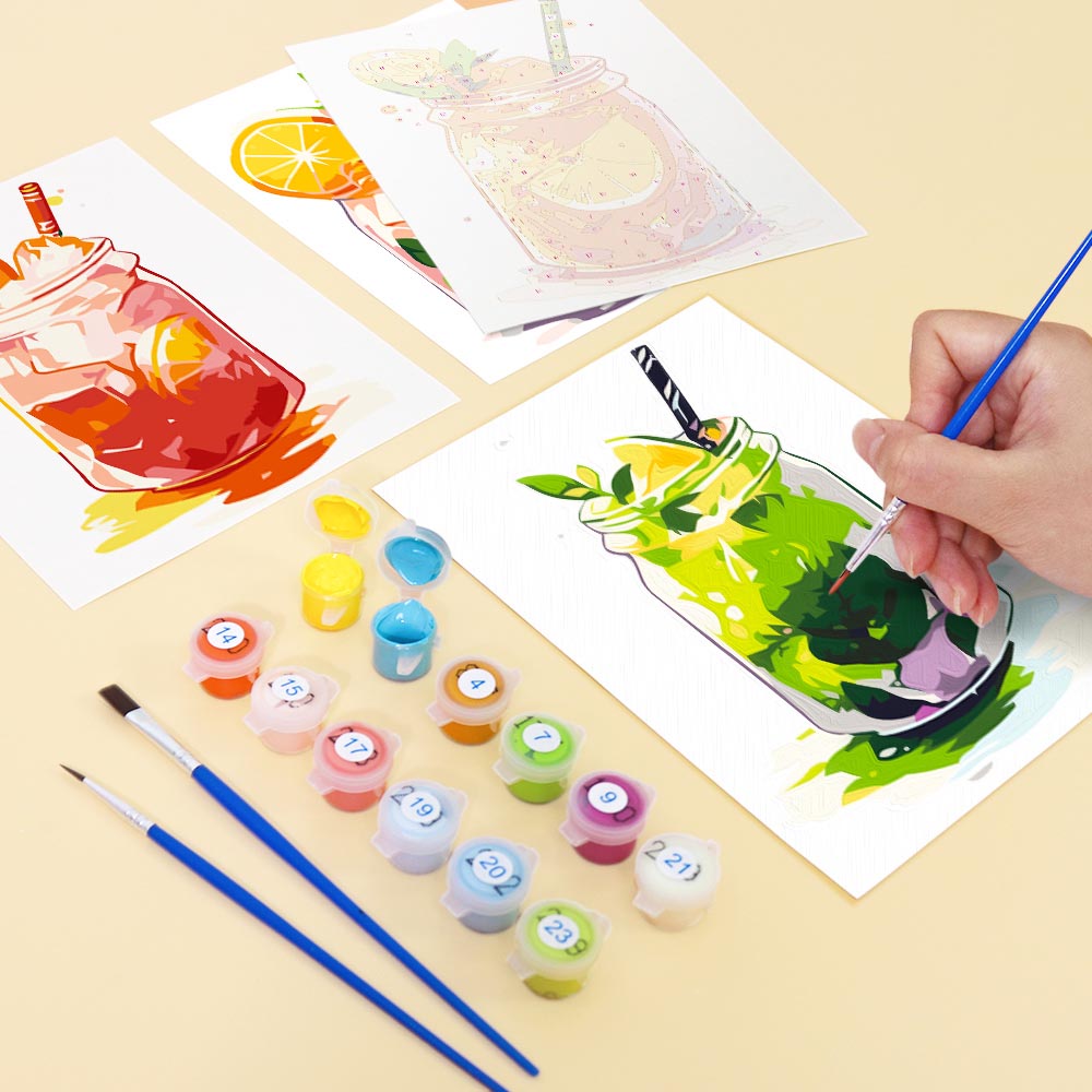 Paint by Numbers – 6 Mini Paintings | Mason Jar Fruit Drinks Set