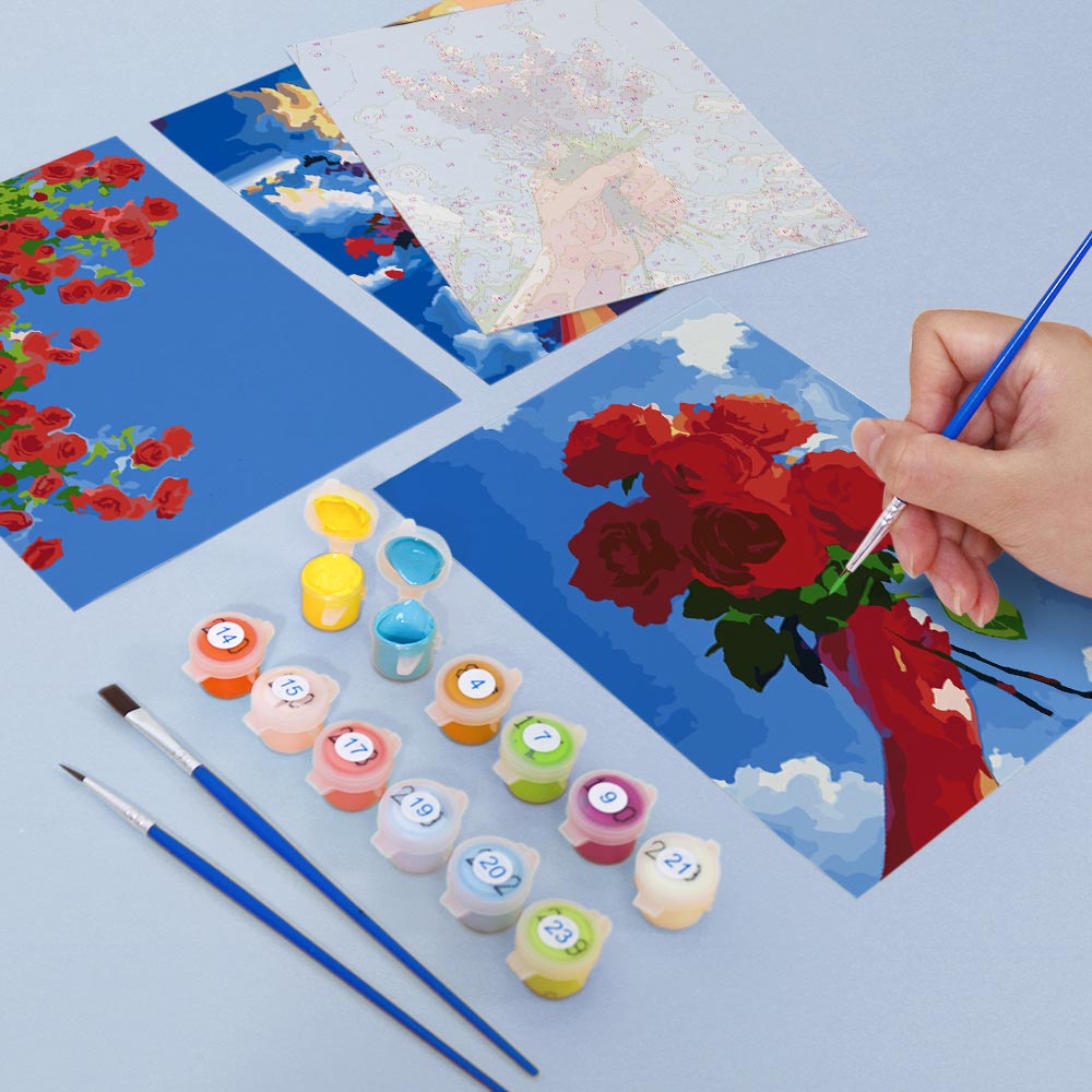 Paint by Numbers – 6 Mini Paintings | Flower Bouquets in the Sky Set