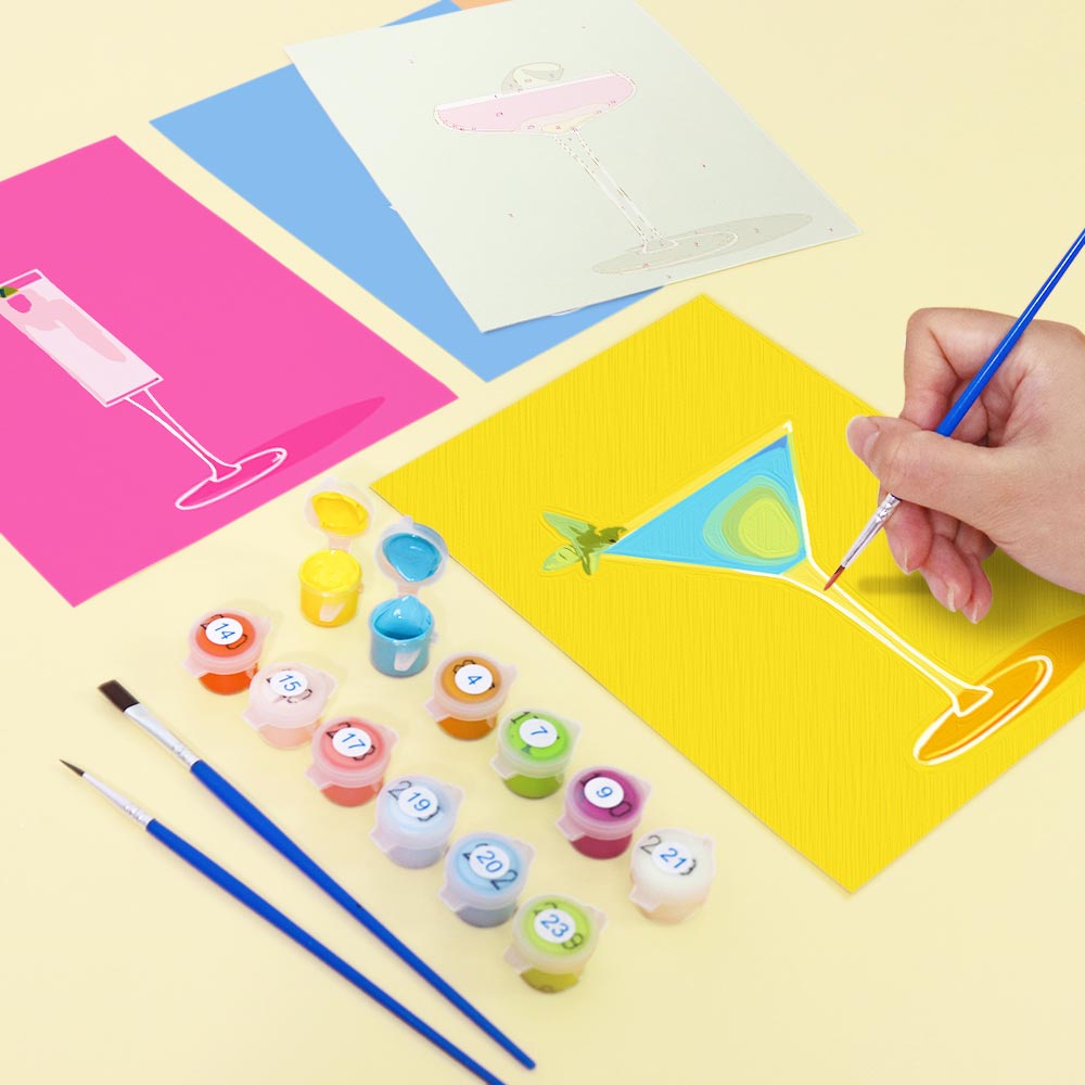 Paint by Numbers – 6 Mini Paintings | Colorful Cocktail Glasses Set
