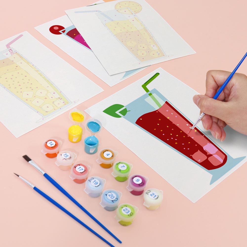 Paint by Numbers – 6 Mini Paintings | Colorful Sparkling Drinks Set