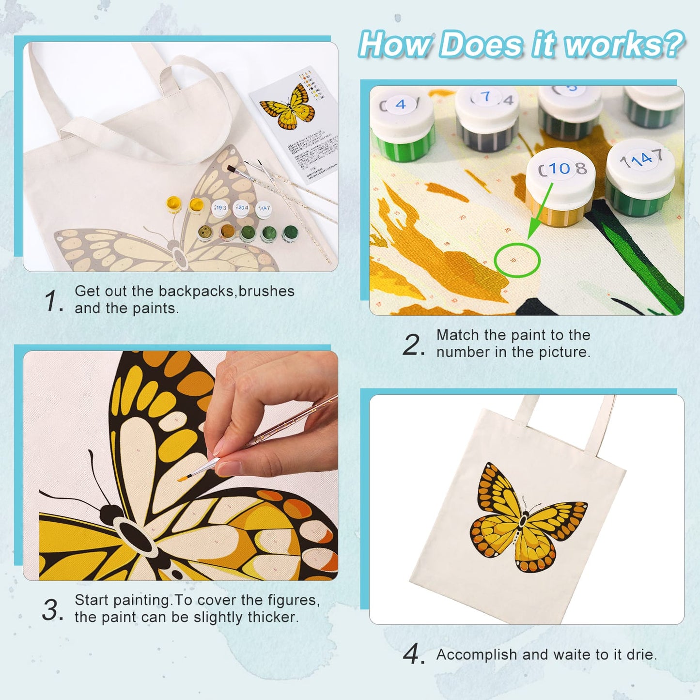 Paint by Numbers – DIY Totebag | Golden Butterfly