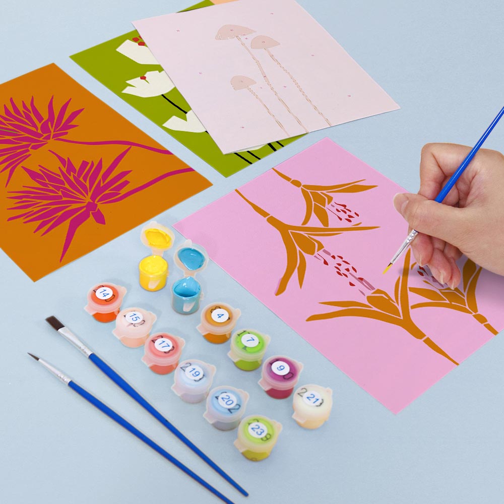 Paint by Numbers – 6 Mini Paintings | Bold Botanical Silhouettes Set